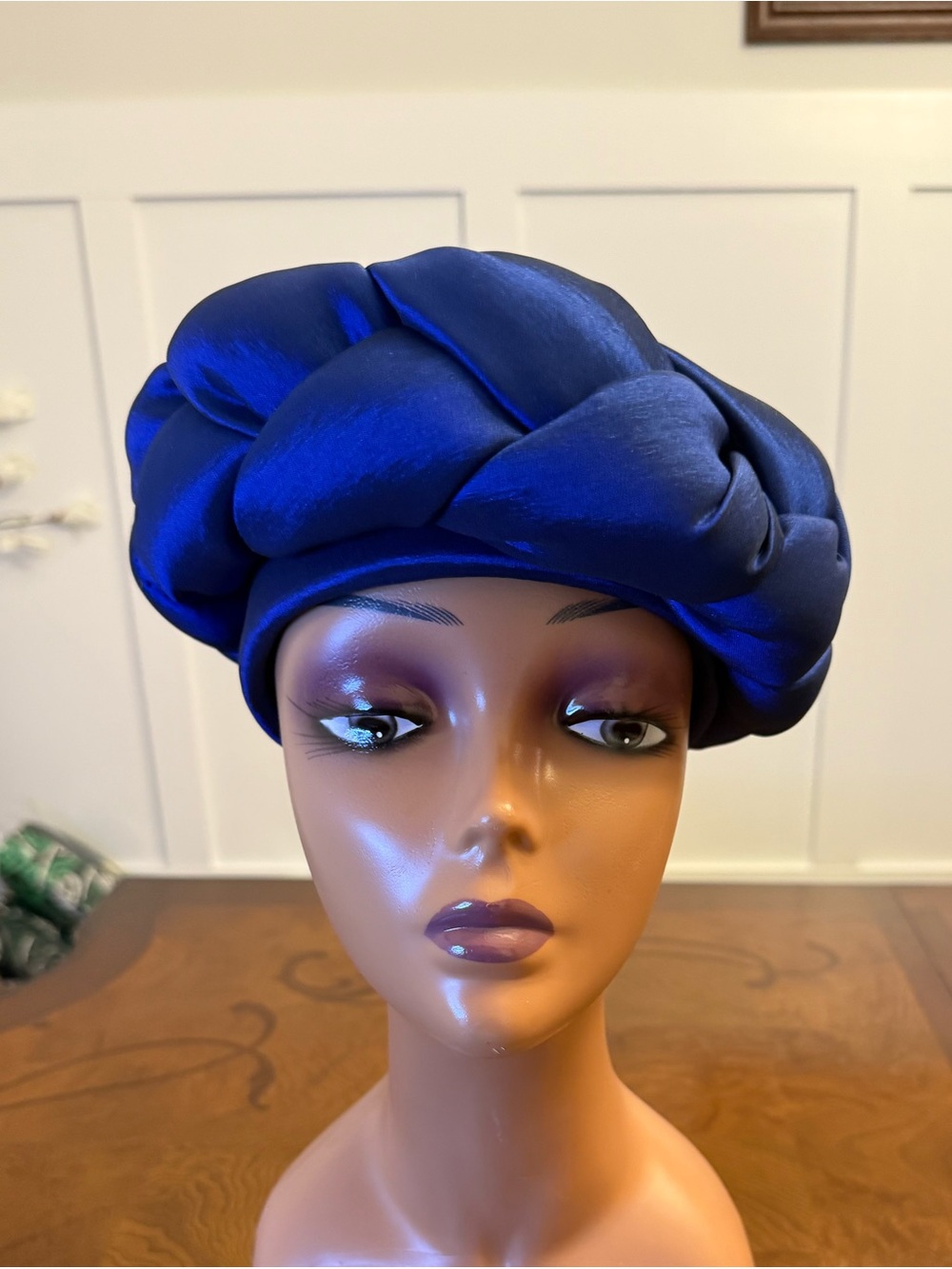 Elegant Satin Braided Zara Turban Hat - Royal Blue